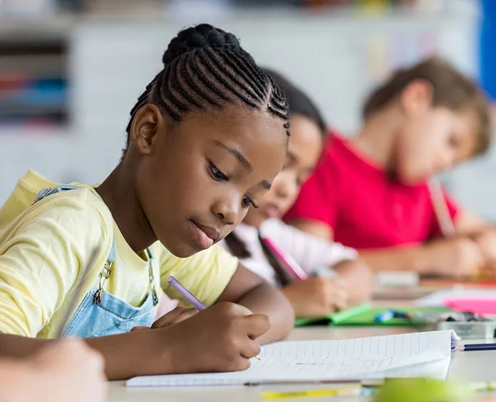 Children at school writing